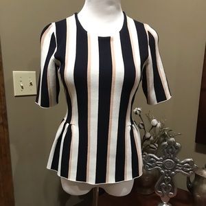 Ann Taylor Petite navy, white and tan top